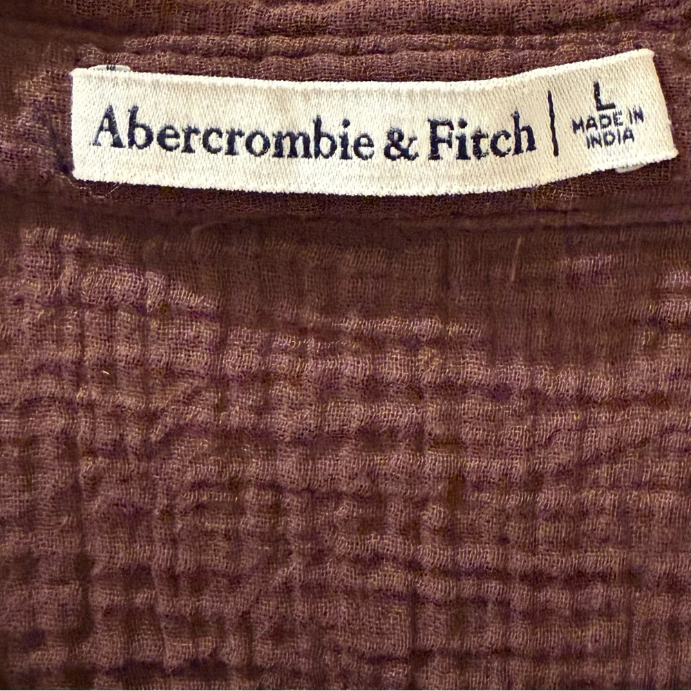 Abercrombie & Fitch Oversized Gauze Tie Front Shirt Brown Long Sleeve Top Size L - Picture 7 of 8